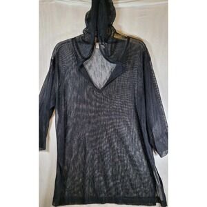 Vintage J.‎ Valdi Black Heavy Knit Cover Up Hoodie Women Size Medium Made In USA